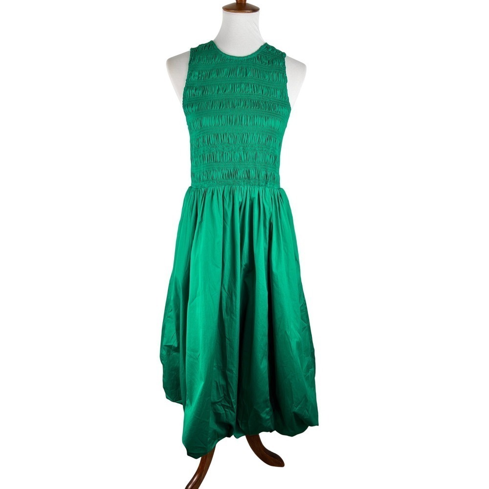 NWT Madewell Smocked Bodice Midi Dress Green Sleeveless Spring Wedding Guest - Picture 2 of 16